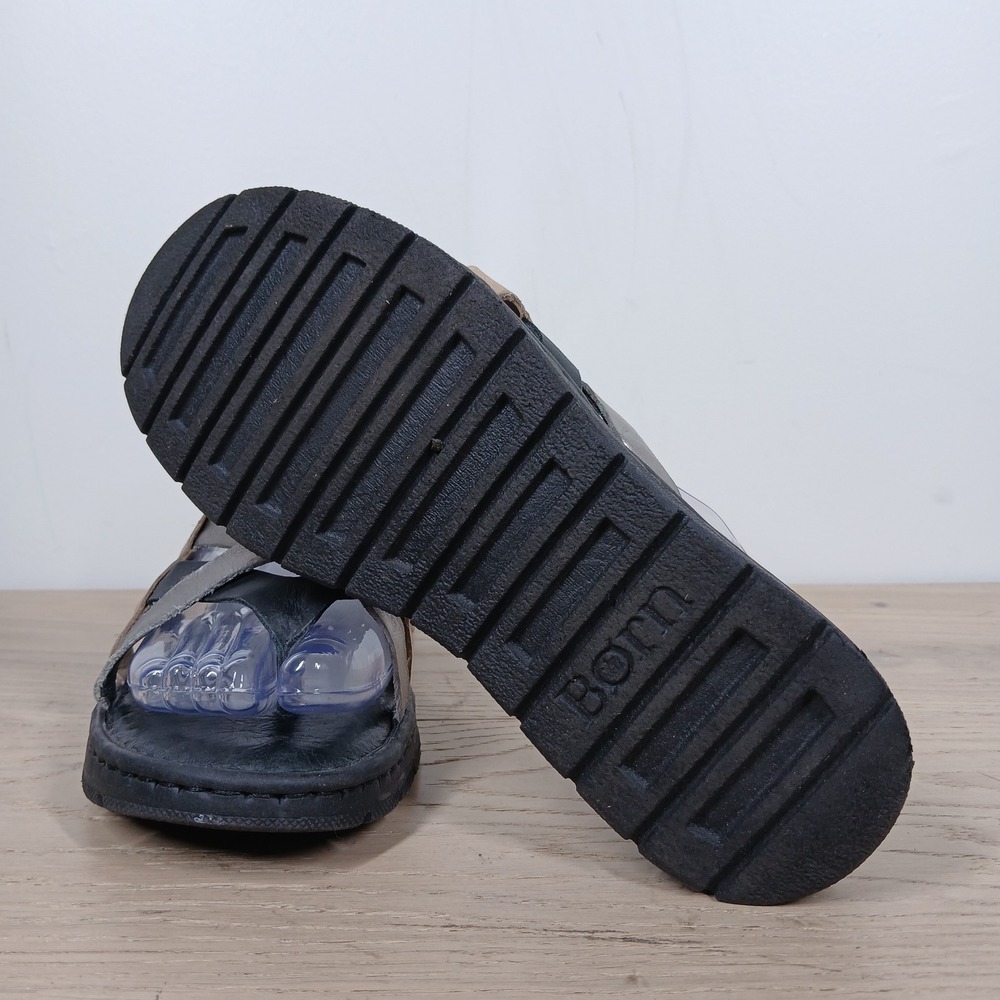 Born Leather Sandals Womens 7/38 Black Silver Tan Multi Strap Comfort Slides - Picture 8 of 11